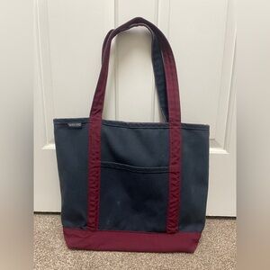 Lands End Navy and Burgundy Tote Bag